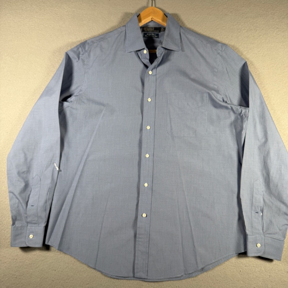 Polo Ralph Lauren Custom Philip Blue Micro Check Cotton Dress Shirt Mens Large